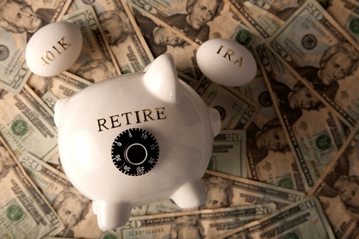 image of retirement piggy bank and ira and 401k eggs