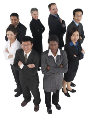 group of professionals standing in a circle